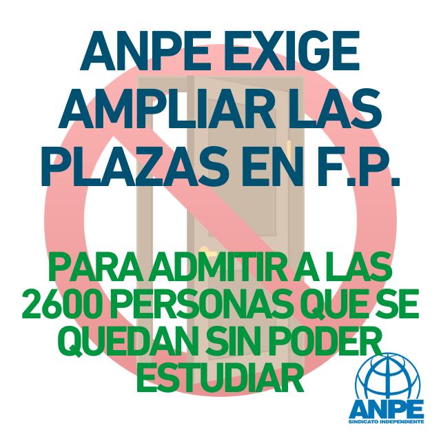 ANPE exige ampliar de forma urgente la Oferta de Formación Profesional pública tras dejar a más de 2.600 aspirantes sin plaza