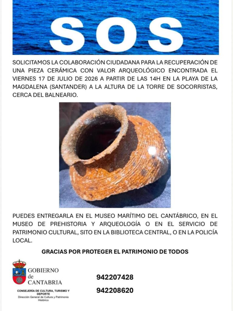 Cantabria solicita colaboración ciudadana para recuperar una pieza arqueológica que fue encontrada en La Magdalena