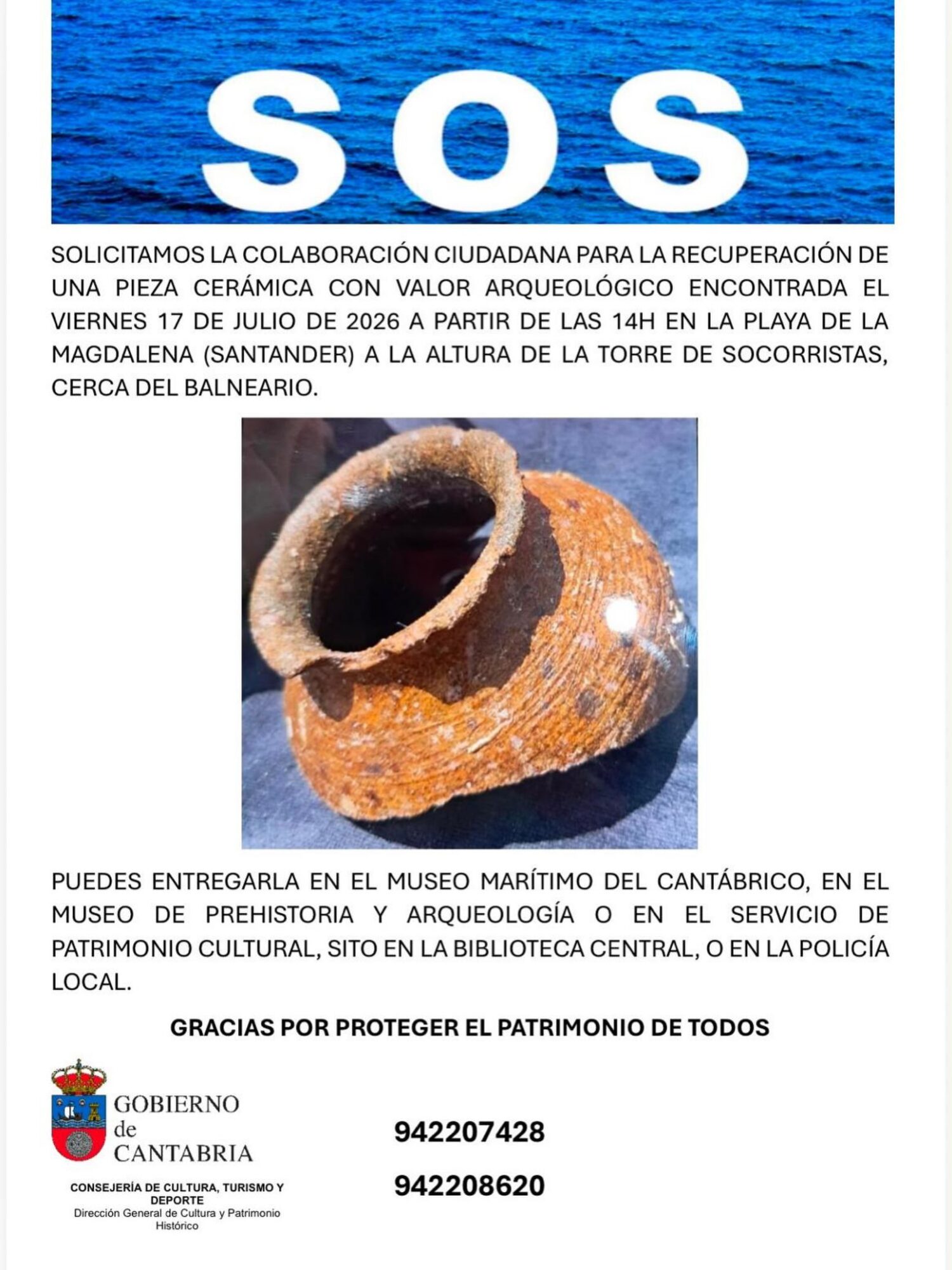 Se solicita colaboración ciudadana para recuperar un objeto de gran valor patrimonial