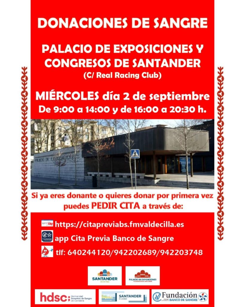 Reservas bajas de Sangre: El Palacio de Exposiciones acoge el Miércoles 2 de Septiembre un Punto de Donación