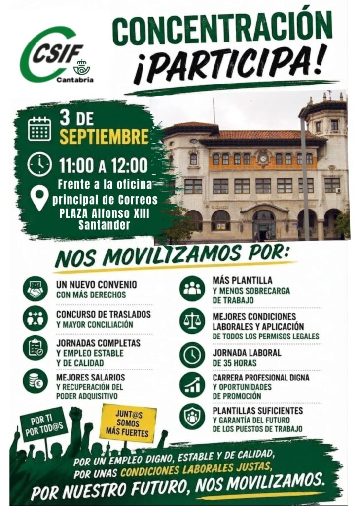 Trabajadores de Correos se movilizan este Jueves en Santander contra la precariedad del Servicio Público Postal