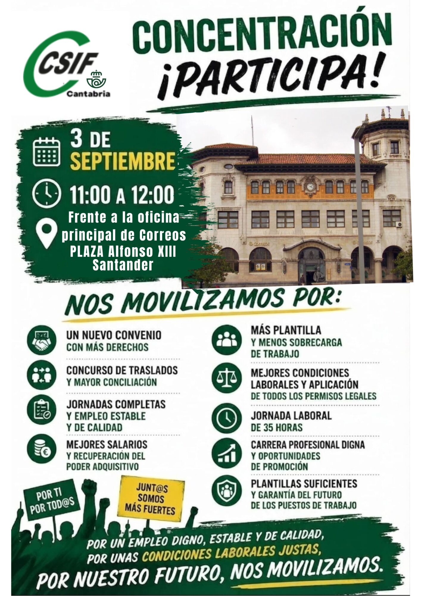 Trabajadores de Correos se movilizan este Jueves en Santander contra la precariedad del Servicio Público Postal