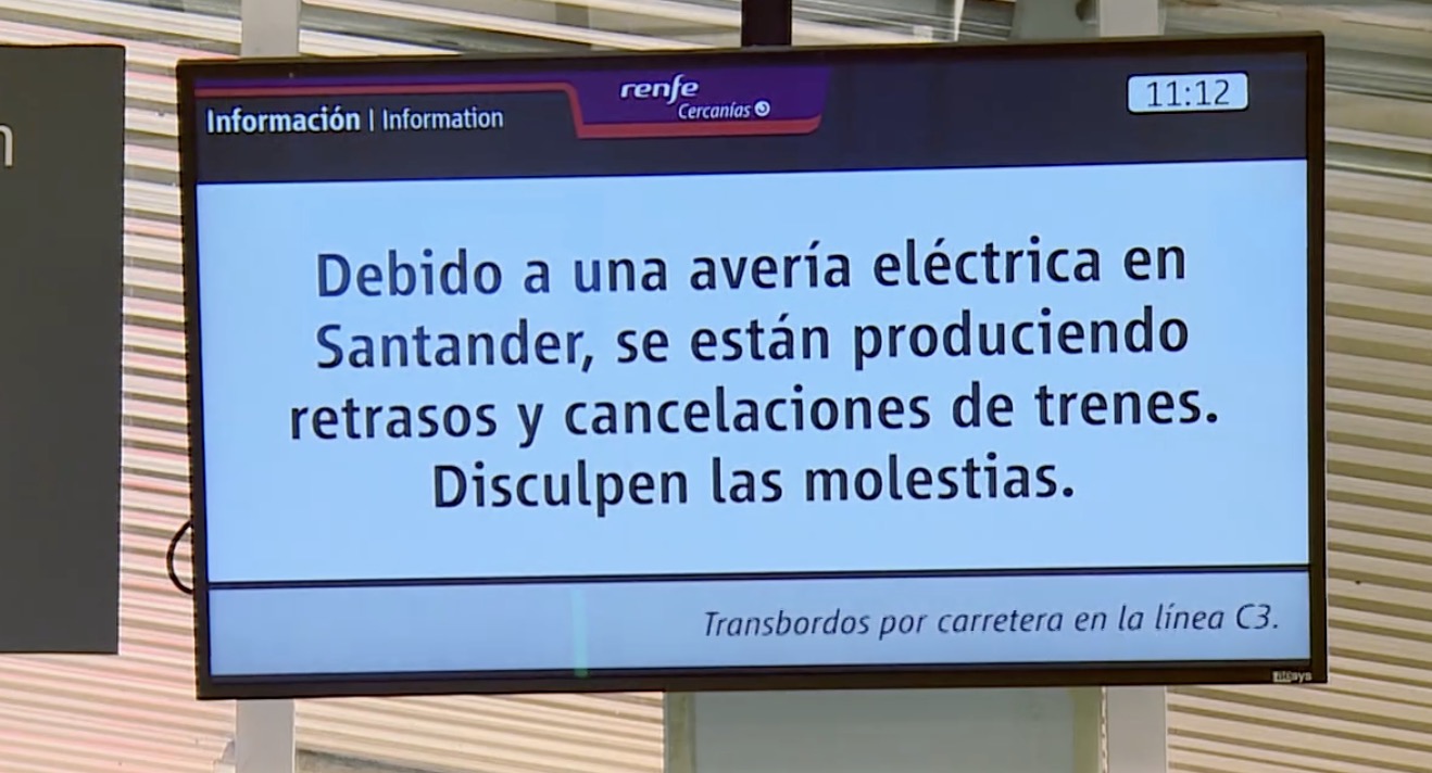 Cartel de Renfe informando de una incidencia que causa retrasos en los Trenes