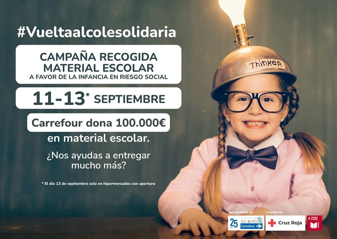Carrefour y Cruz Roja promueven una nueva edición de la «Vuelta al Cole Solidaria» a favor de la infancia en riesgo social